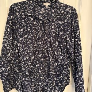 Talbots Navy Blue Floral Button Down Shirt